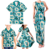 Aloha Hawaii Paniolo Teal Palaka Family Matching Tank Maxi Dress and Hawaiian Shirt Coastal Rodeo - Polynesian Pride