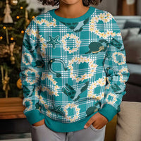 Aloha Hawaii Paniolo Teal Palaka Kid Ugly Christmas Sweater Coastal Rodeo - Polynesian Pride