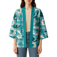 Aloha Hawaii Paniolo Teal Palaka Kimono Coastal Rodeo - Polynesian Pride