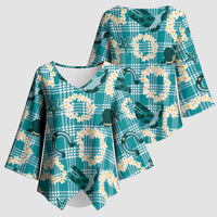 Aloha Hawaii Paniolo Teal Palaka Kimono Sleeve Blouse Coastal Rodeo LT7 - Polynesian Pride