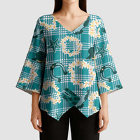 Aloha Hawaii Paniolo Teal Palaka Kimono Sleeve Blouse Coastal Rodeo LT7 - Polynesian Pride