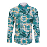 Aloha Hawaii Paniolo Teal Palaka Long Sleeve Button Shirt Coastal Rodeo LT7 Unisex Teal - Polynesian Pride