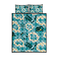 Aloha Hawaii Paniolo Teal Palaka Quilt Bed Set Coastal Rodeo - Polynesian Pride