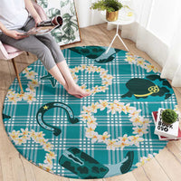 Aloha Hawaii Paniolo Teal Palaka Round Carpet Coastal Rodeo - Polynesian Pride