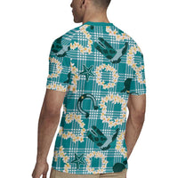 Aloha Hawaii Paniolo Teal Palaka Rugby Jersey Coastal Rodeo - Polynesian Pride