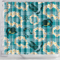 Aloha Hawaii Paniolo Teal Palaka Shower Curtain Coastal Rodeo - Polynesian Pride