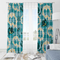Aloha Hawaii Paniolo Teal Palaka Window Curtain Coastal Rodeo - Polynesian Pride