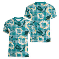 Aloha Hawaii Paniolo Teal Palaka Women V-Neck T-Shirt Coastal Rodeo - Polynesian Pride