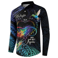Polynesian Cancers Awareness Button Sweatshirt Hummingbird - Fly High Until We Meet Again