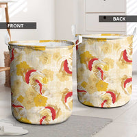 Beige Palaka Hawaii Aloha Laundry Basket Koi Pond Mix Ilima Flowers LT7 - Polynesian Pride