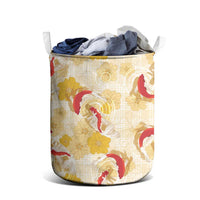 Beige Palaka Hawaii Aloha Laundry Basket Koi Pond Mix Ilima Flowers LT7 - Polynesian Pride