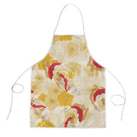 Beige Palaka Hawaii Aloha Apron Koi Pond Mix Ilima Flowers - Polynesian Pride