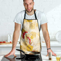 Beige Palaka Hawaii Aloha Apron Koi Pond Mix Ilima Flowers - Polynesian Pride