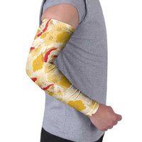 Beige Palaka Hawaii Aloha Arm Sleeves Koi Pond Mix Ilima Flowers LT7 - Polynesian Pride