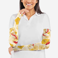 Beige Palaka Hawaii Aloha Arm Sleeves Koi Pond Mix Ilima Flowers LT7 - Polynesian Pride