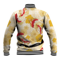 Beige Palaka Hawaii Aloha Baseball Jacket Koi Pond Mix Ilima Flowers LT7 - Polynesian Pride