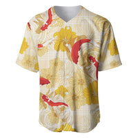 Beige Palaka Hawaii Aloha Baseball Jersey Koi Pond Mix Ilima Flowers LT7 Cream Yellow - Polynesian Pride