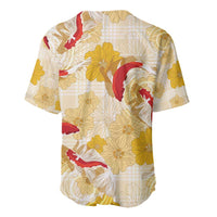 Beige Palaka Hawaii Aloha Baseball Jersey Koi Pond Mix Ilima Flowers LT7 - Polynesian Pride