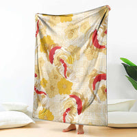 Beige Palaka Hawaii Aloha Blanket Koi Pond Mix Ilima Flowers - Polynesian Pride