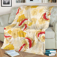 Beige Palaka Hawaii Aloha Blanket Koi Pond Mix Ilima Flowers - Polynesian Pride