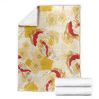 Beige Palaka Hawaii Aloha Blanket Koi Pond Mix Ilima Flowers - Polynesian Pride