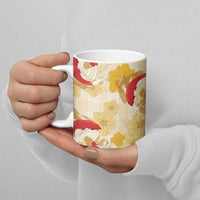 Beige Palaka Hawaii Aloha Ceramic Mug Koi Pond Mix Ilima Flowers LT7 - Polynesian Pride