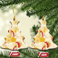 Beige Palaka Hawaii Aloha Ceramic Ornament Koi Pond Mix Ilima Flowers - Polynesian Pride