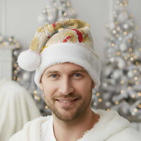 Beige Palaka Hawaii Aloha Christmas Santa Hat Koi Pond Mix Ilima Flowers - Polynesian Pride