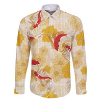Beige Palaka Hawaii Aloha Family Matching Summer Maxi Dress and Hawaiian Shirt Koi Pond Mix Ilima Flowers - Polynesian Pride