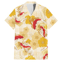Beige Palaka Hawaii Aloha Family Matching Tank Maxi Dress and Hawaiian Shirt Koi Pond Mix Ilima Flowers - Polynesian Pride