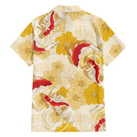 Beige Palaka Hawaii Aloha Family Matching Tank Maxi Dress and Hawaiian Shirt Koi Pond Mix Ilima Flowers - Polynesian Pride