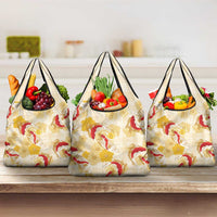 Beige Palaka Hawaii Aloha Grocery Bag Koi Pond Mix Ilima Flowers LT7 3-pack One Size Cream Yellow - Polynesian Pride