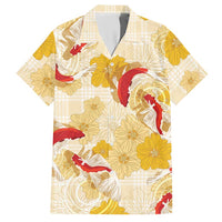 Beige Palaka Hawaii Aloha Hawaiian Shirt Koi Pond Mix Ilima Flowers LT7 Cream Yellow - Polynesian Pride