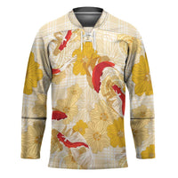 Beige Palaka Hawaii Aloha Hockey Jersey Koi Pond Mix Ilima Flowers LT7 Unisex Cream Yellow - Polynesian Pride