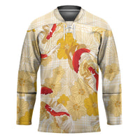 Beige Palaka Hawaii Aloha Hockey Jersey Koi Pond Mix Ilima Flowers - Polynesian Pride