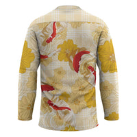 Beige Palaka Hawaii Aloha Hockey Jersey Koi Pond Mix Ilima Flowers LT7 - Polynesian Pride