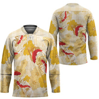 Beige Palaka Hawaii Aloha Hockey Jersey Koi Pond Mix Ilima Flowers LT7 - Polynesian Pride