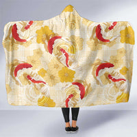 Beige Palaka Hawaii Aloha Hooded Blanket Koi Pond Mix Ilima Flowers LT7 One Size Cream Yellow - Polynesian Pride