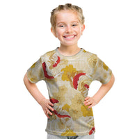 Beige Palaka Hawaii Aloha Kid T Shirt Koi Pond Mix Ilima Flowers LT7 Cream Yellow - Polynesian Pride