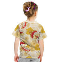 Beige Palaka Hawaii Aloha Kid T Shirt Koi Pond Mix Ilima Flowers LT7 - Polynesian Pride
