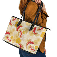 Beige Palaka Hawaii Aloha Leather Tote Bag Koi Pond Mix Ilima Flowers LT7 - Polynesian Pride