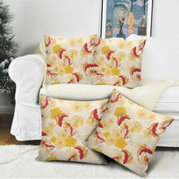 Beige Palaka Hawaii Aloha Pillow Cover Koi Pond Mix Ilima Flowers - Polynesian Pride