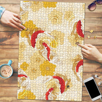 Beige Palaka Hawaii Aloha Puzzle Koi Pond Mix Ilima Flowers LT7 Cream Yellow - Polynesian Pride