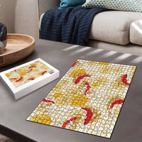 Beige Palaka Hawaii Aloha Puzzle Koi Pond Mix Ilima Flowers LT7 - Polynesian Pride