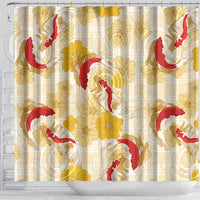 Beige Palaka Hawaii Aloha Shower Curtain Koi Pond Mix Ilima Flowers - Polynesian Pride