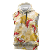 Beige Palaka Hawaii Aloha Sleeveless Hoodie Koi Pond Mix Ilima Flowers LT7 Cream Yellow - Polynesian Pride