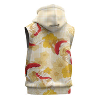 Beige Palaka Hawaii Aloha Sleeveless Hoodie Koi Pond Mix Ilima Flowers LT7 - Polynesian Pride