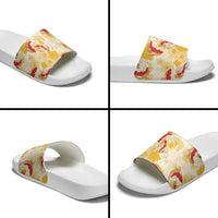 Beige Palaka Hawaii Aloha Slide Sandals Koi Pond Mix Ilima Flowers LT7 - Polynesian Pride