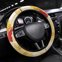 Beige Palaka Hawaii Aloha Steering Wheel Cover Koi Pond Mix Ilima Flowers LT7 Universal Fit Cream Yellow - Polynesian Pride