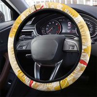 Beige Palaka Hawaii Aloha Steering Wheel Cover Koi Pond Mix Ilima Flowers LT7 - Polynesian Pride